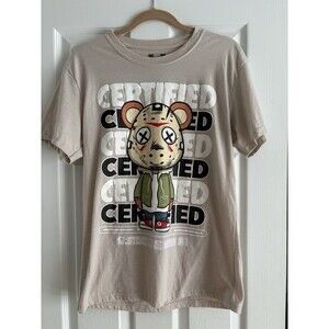 Hustle Gang Certified Bear Graphic TShirt Mens Size M Beige Streetwear Excellent